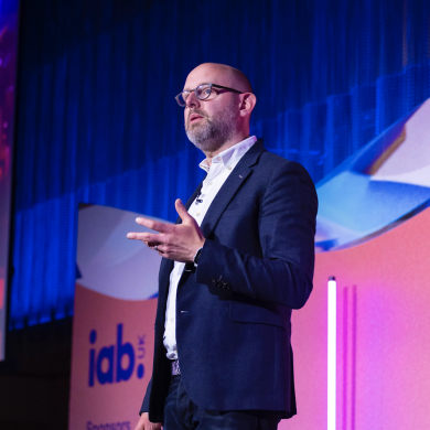 Jon Mew speaking on stage at Engage 2023