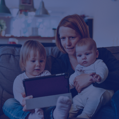 Family using smart tablet